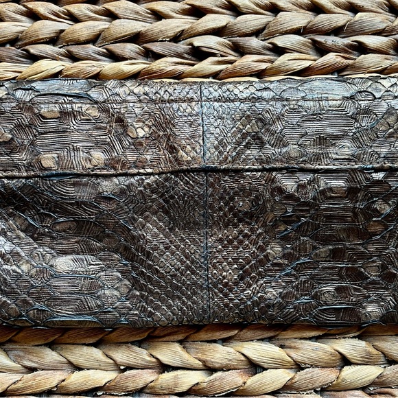 R&Y Augousti Metallic Bronze Snakeskin Clutch w Shagreen/Brass Details - Picture 7 of 8